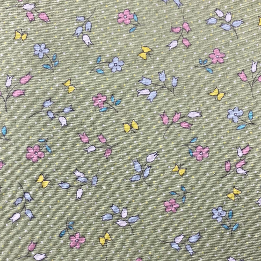 100% Cotton Poplin  - Mini floral - Green - £6.50 Per Metre -  Sold by Half Metre