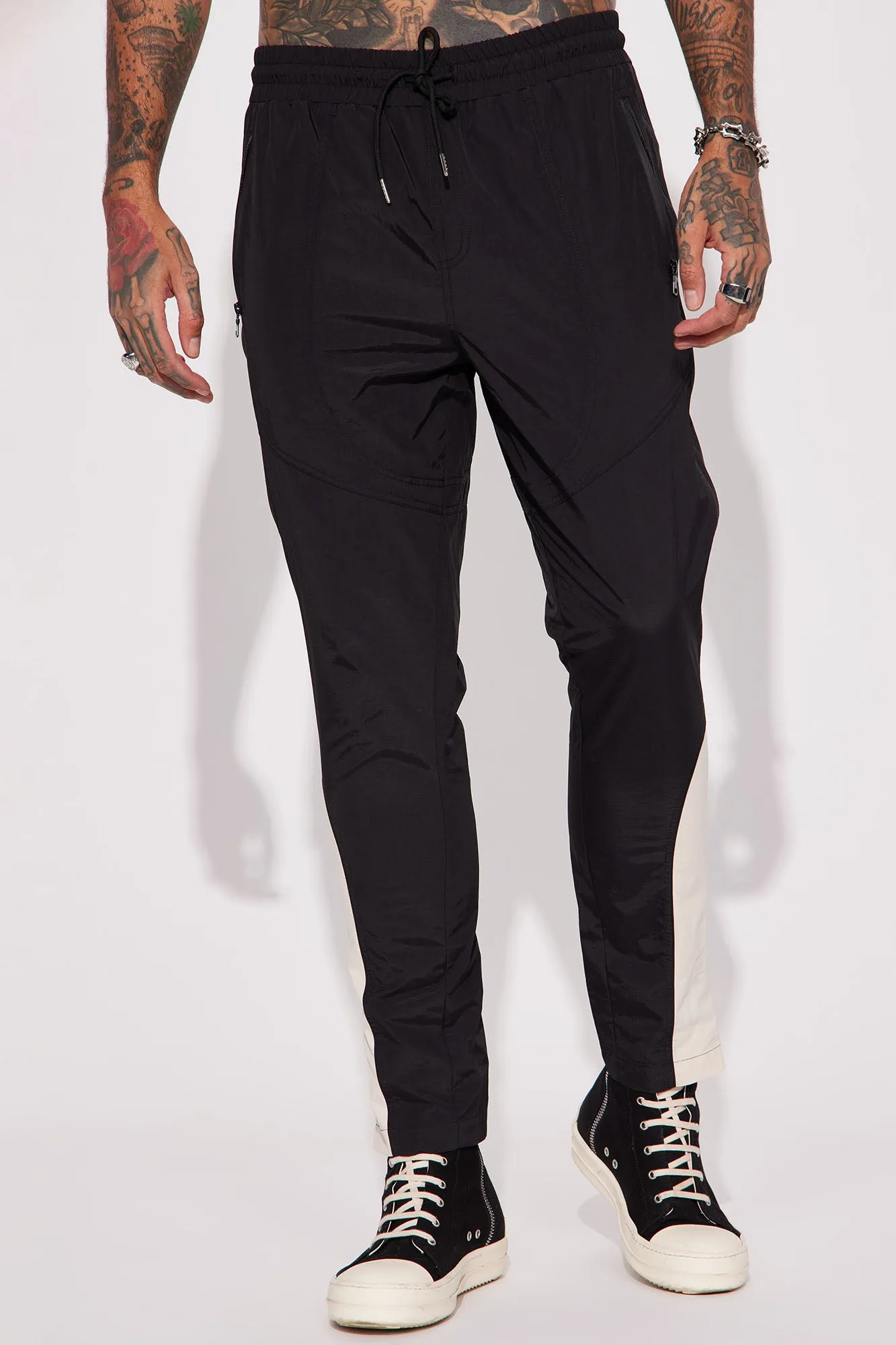 All The Way Up Zipper Nylon Pants - Black/combo