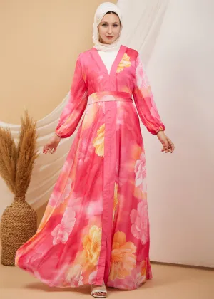 Amani Radiant Blossom Chiffon Maxi Dress with Flared Sleeves