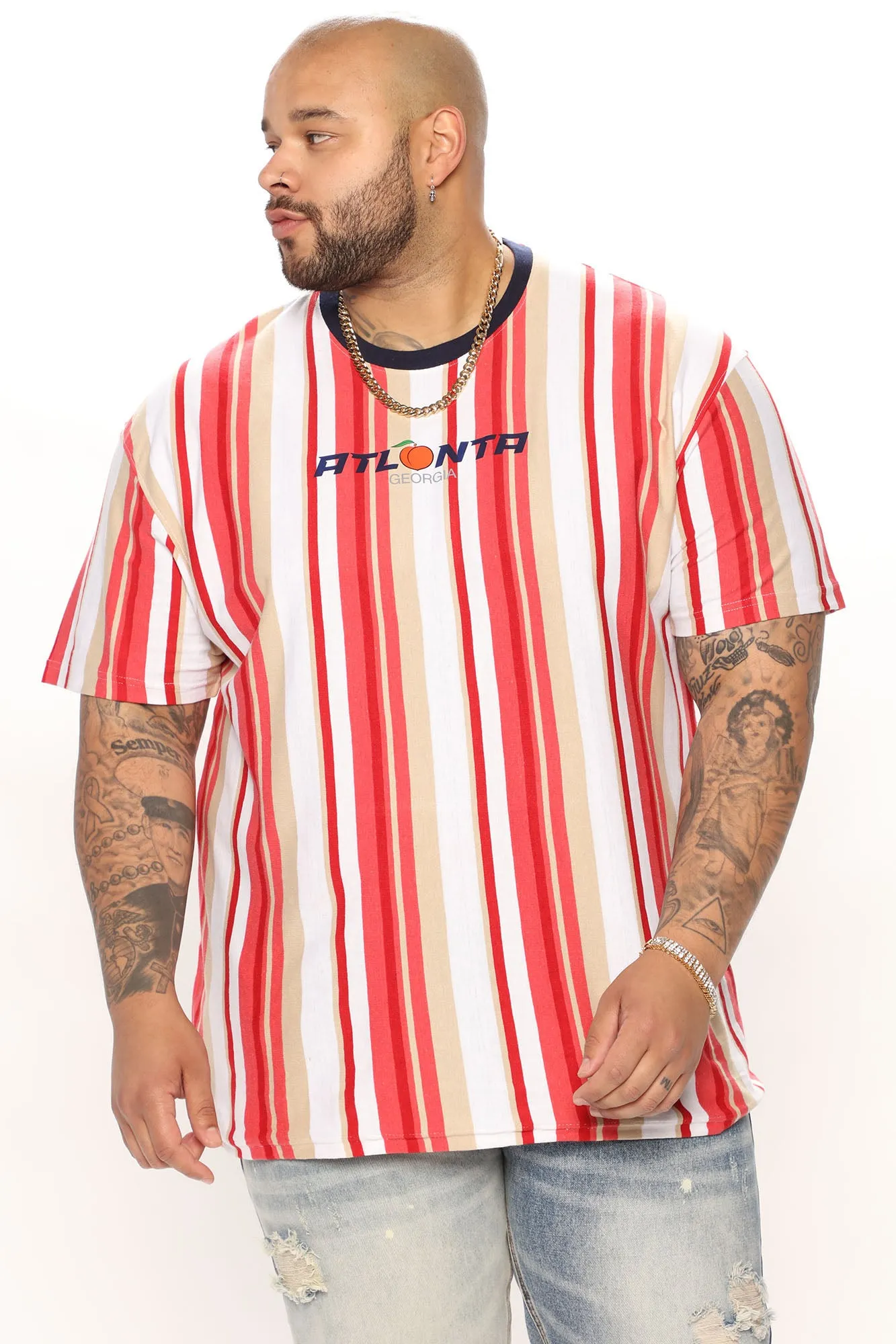 Atlanta Stripe Short Sleeve Tee - Red