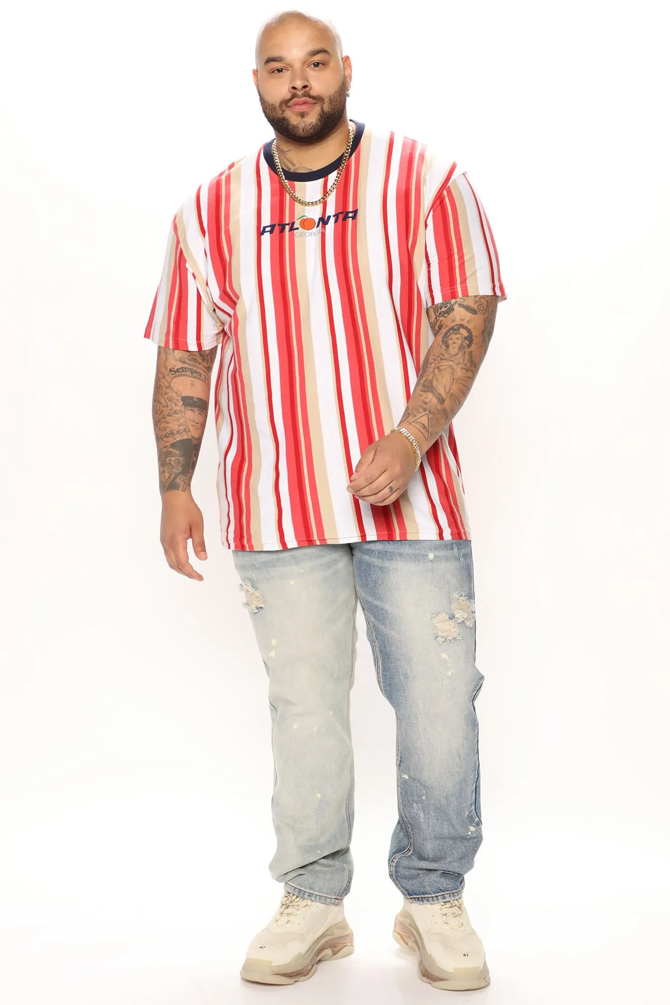 Atlanta Stripe Short Sleeve Tee - Red