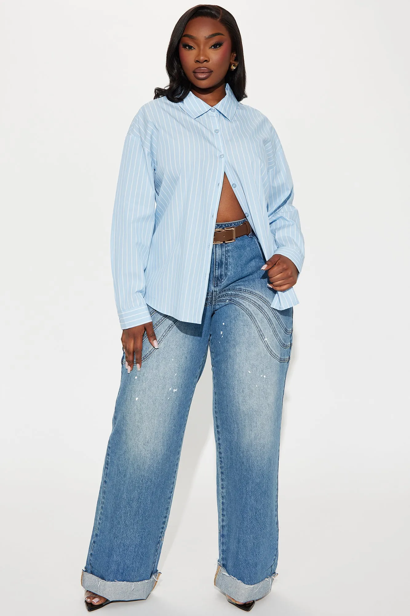 Azani Oversized Striped Shirt - Blue/combo