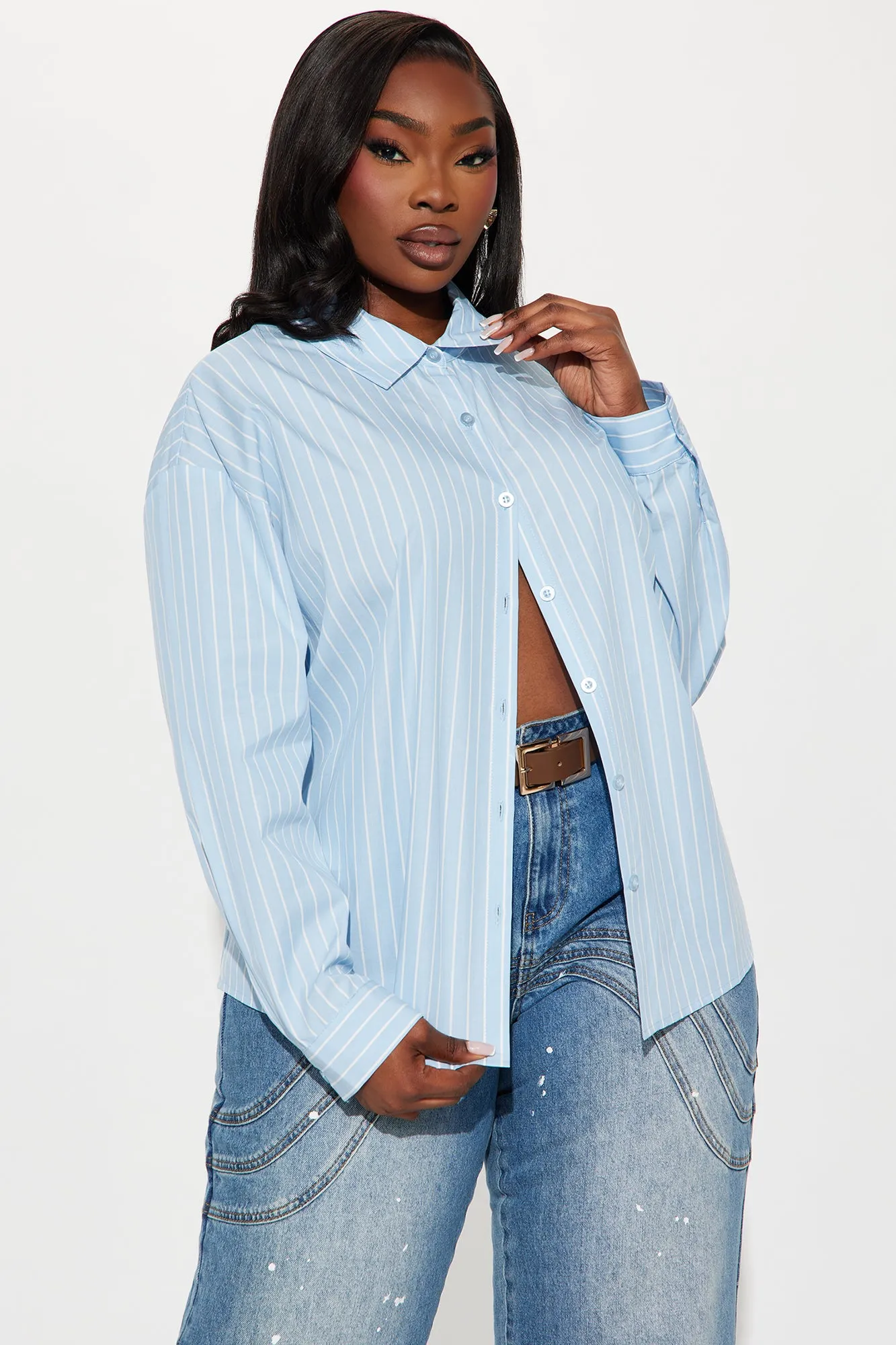 Azani Oversized Striped Shirt - Blue/combo