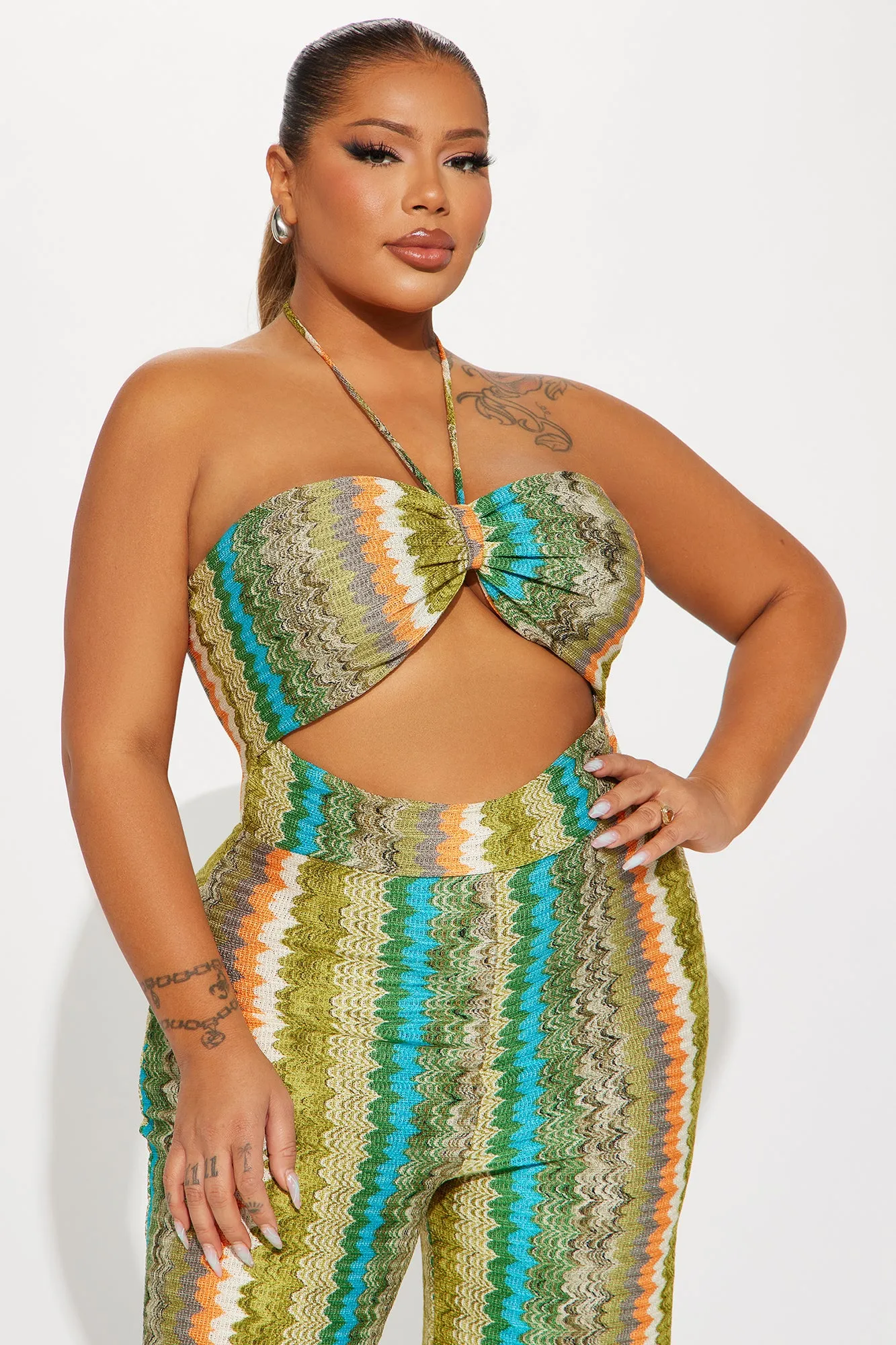 Beach Days Crochet Jumpsuit - Green/combo