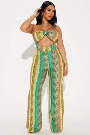 Beach Days Crochet Jumpsuit - Green/combo