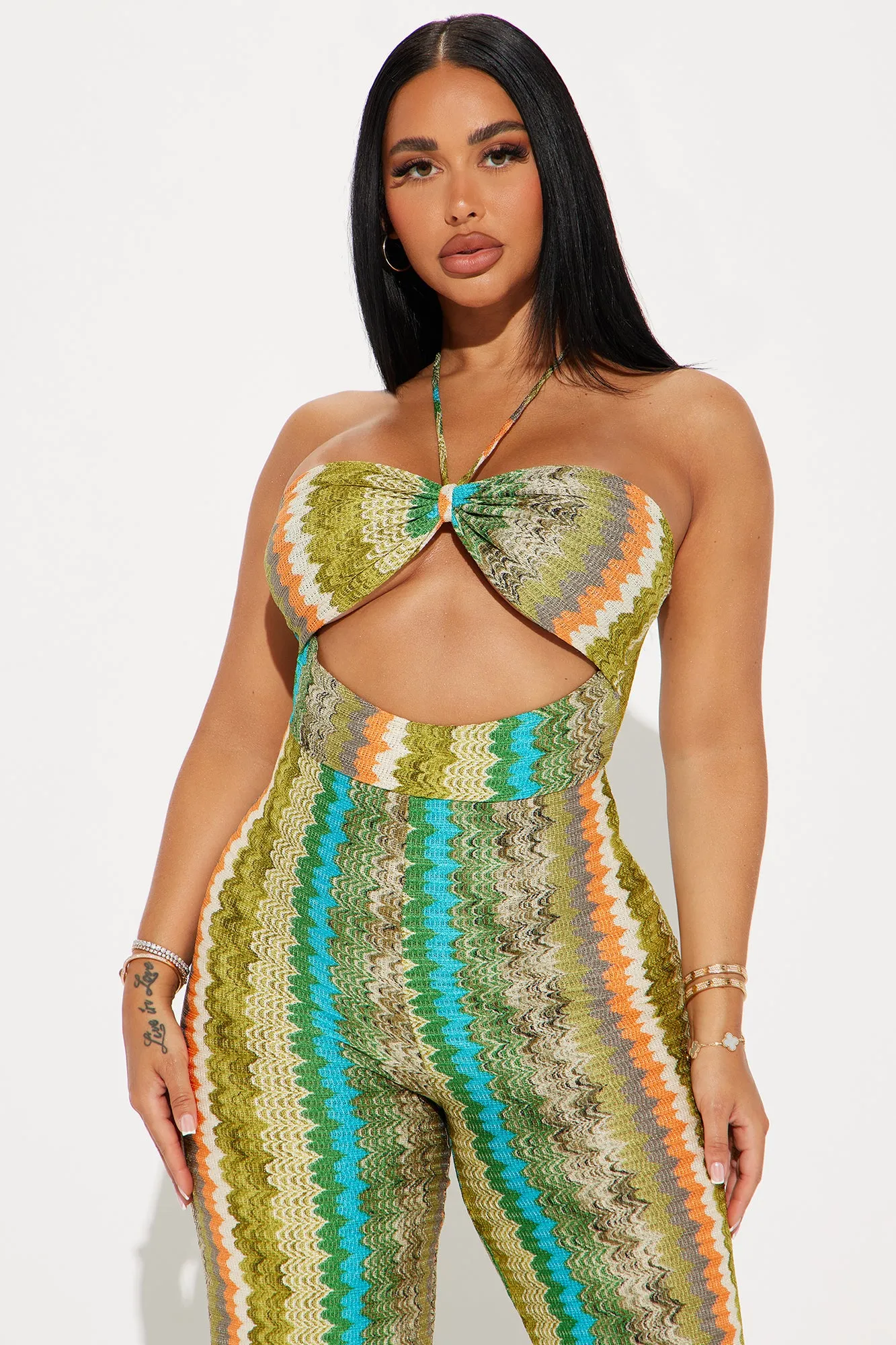 Beach Days Crochet Jumpsuit - Green/combo