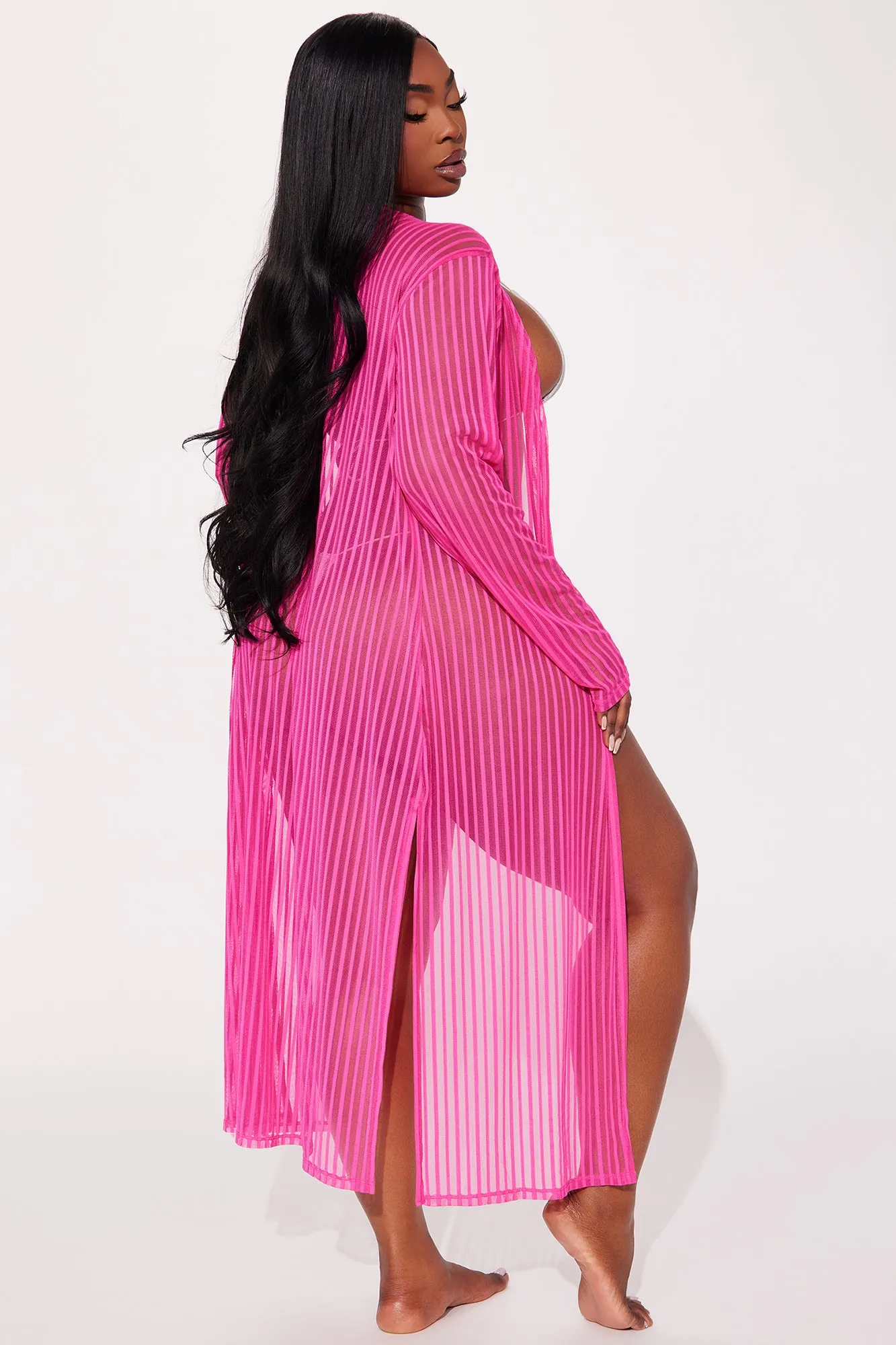 Beach Shade Stripe Cover Up Kimono - Pink