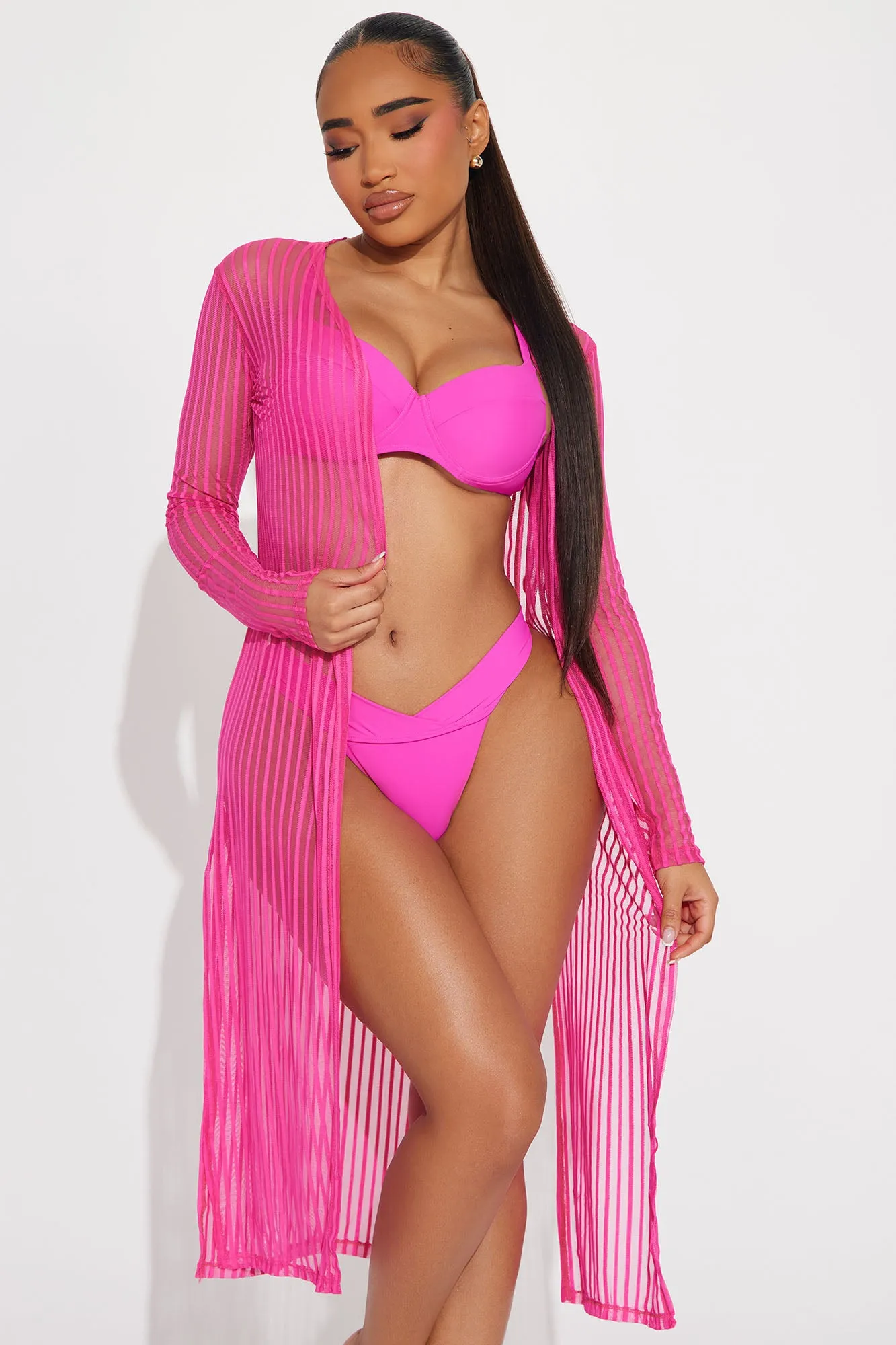 Beach Shade Stripe Cover Up Kimono - Pink