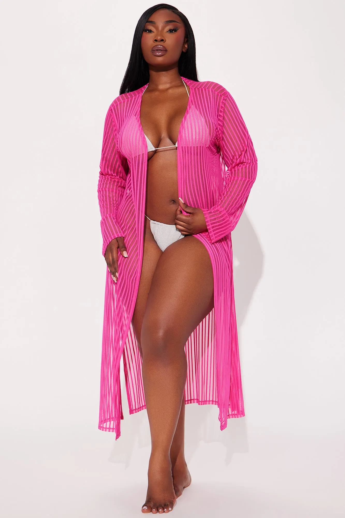 Beach Shade Stripe Cover Up Kimono - Pink