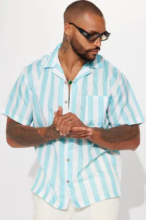 Beach Stripe Short Sleeve Woven Top - Aqua/Combo