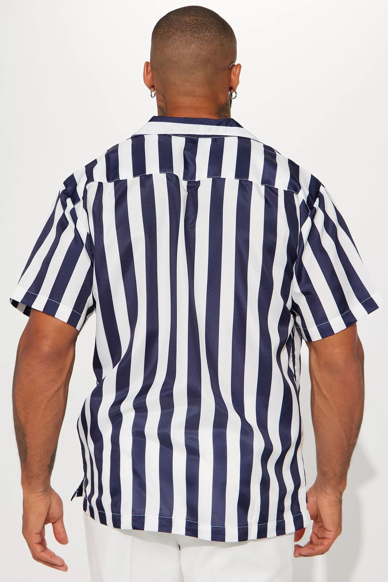 Beach Stripe Short Sleeve Woven Top - Navy/combo