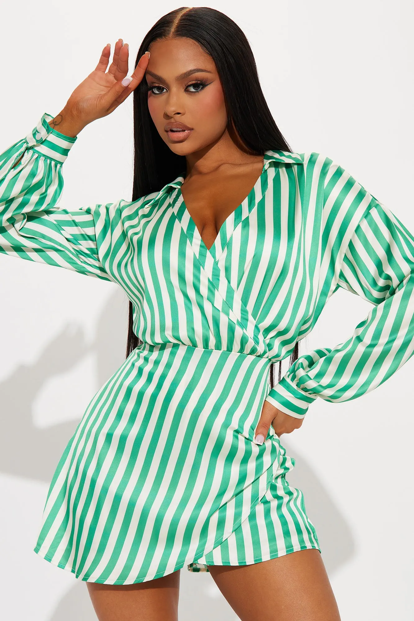 Bethany Striped Romper - Green/combo