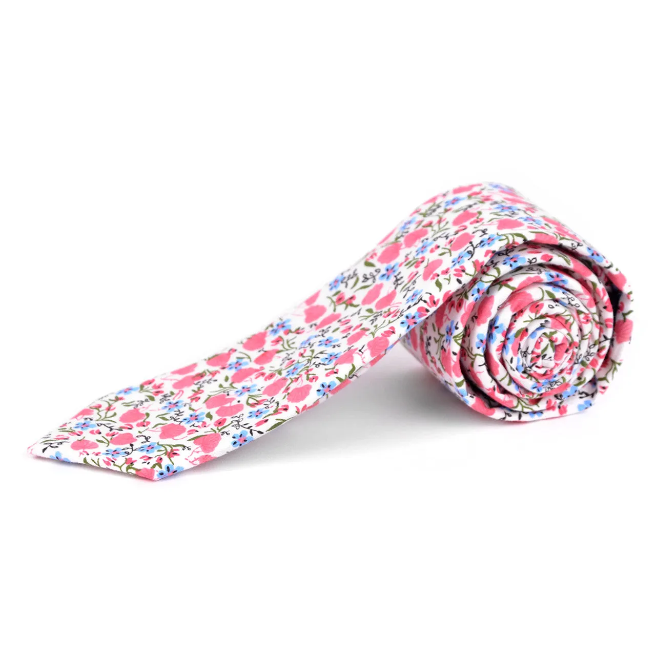 Blue and Pink Floral Cotton Slim Neckties