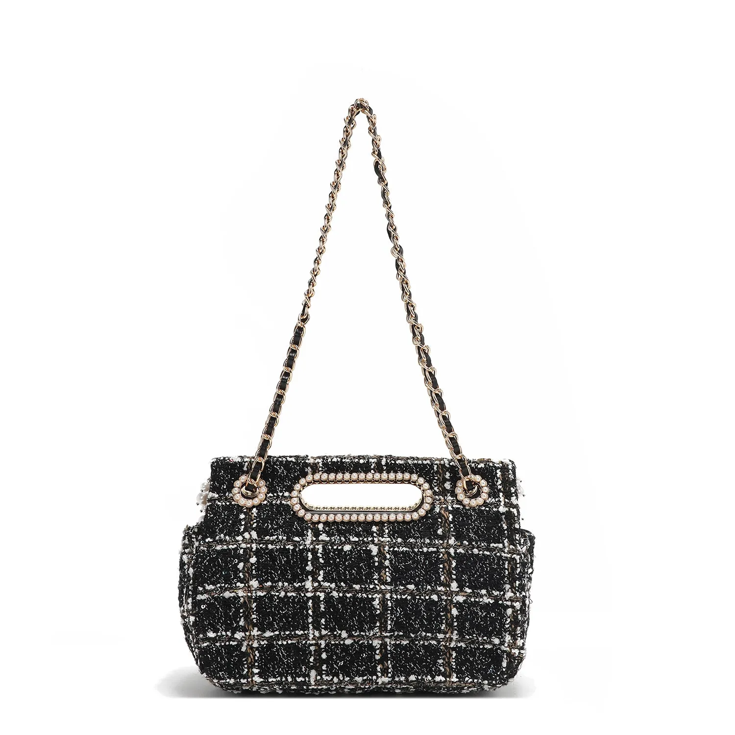 BOLSO CLUTCH ESTILO TWEED CON SOLAPA (NEGRO)