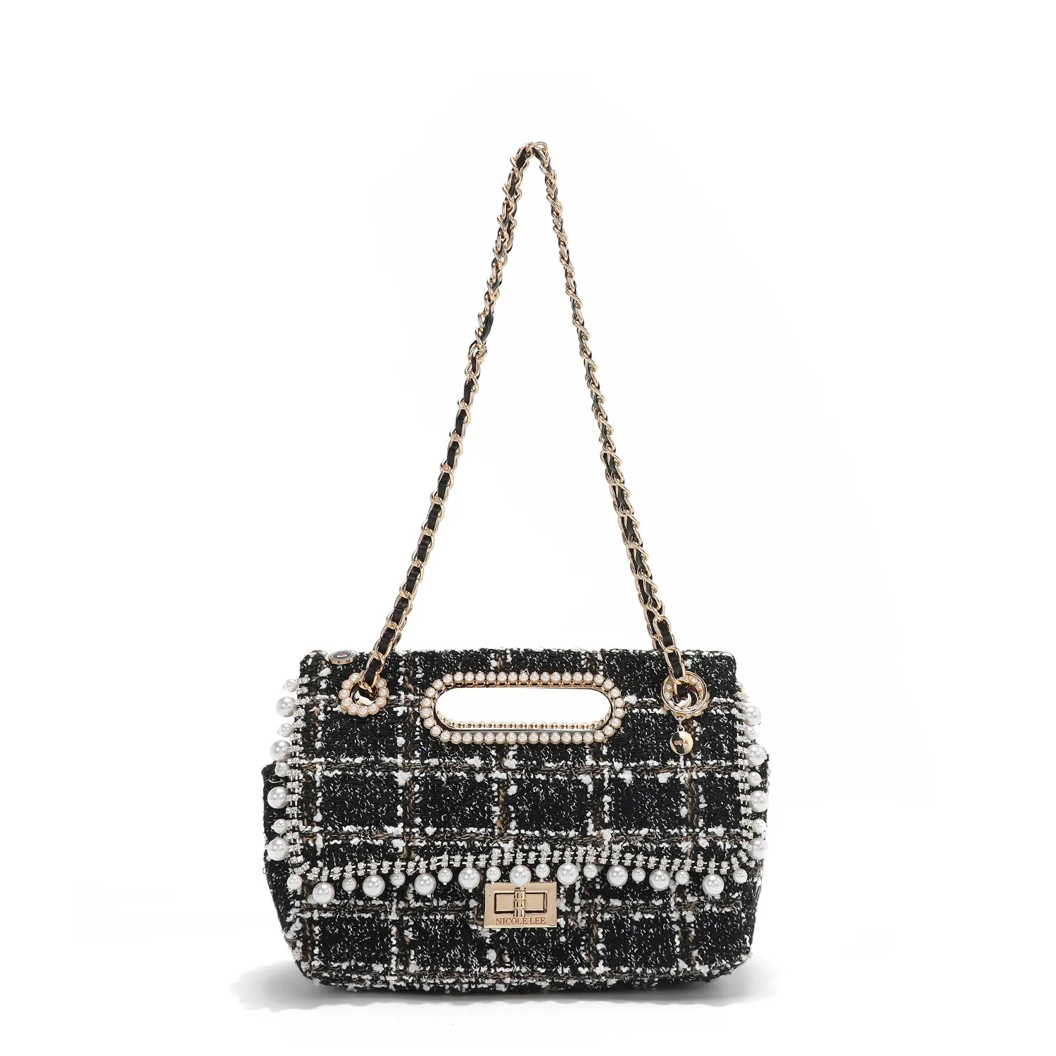 BOLSO CLUTCH ESTILO TWEED CON SOLAPA (NEGRO)