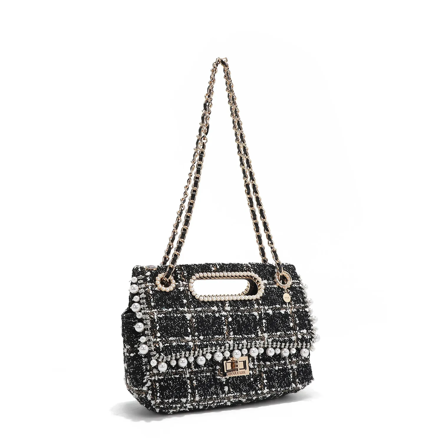 BOLSO CLUTCH ESTILO TWEED CON SOLAPA (NEGRO)