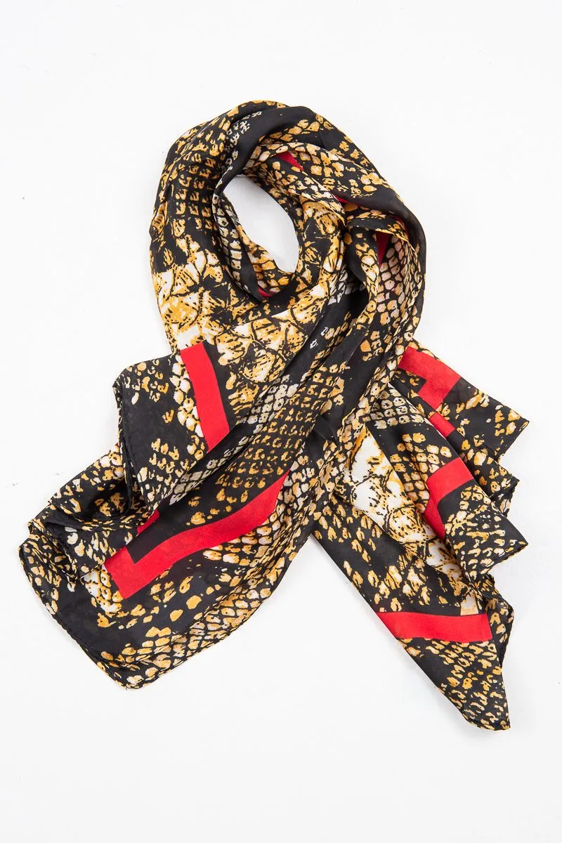 Brown Red Snake Print Chiffon Scarf - Carris