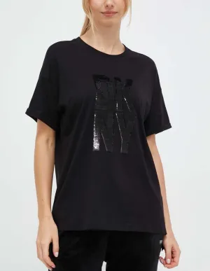 Camiseta Donna Karan con Logo de Lentejuelas Negra Mujer