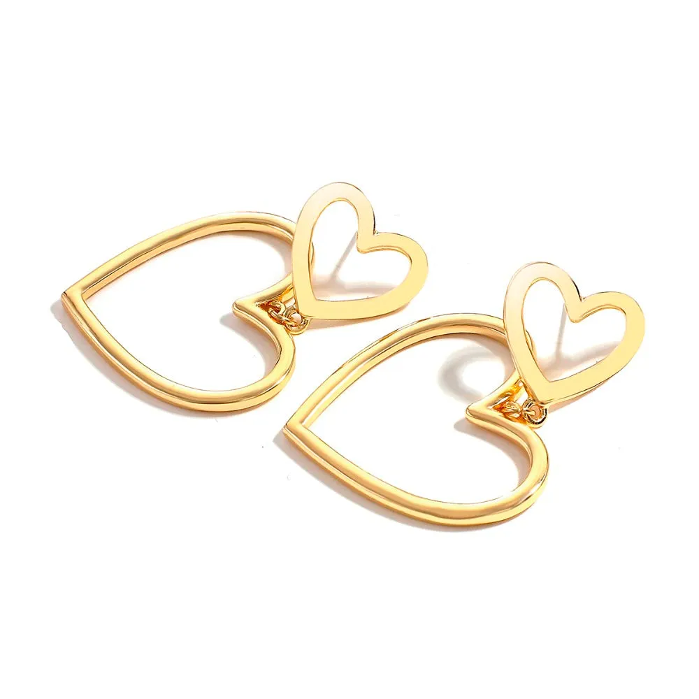 DOUBLE HEART DROP EARRINGS