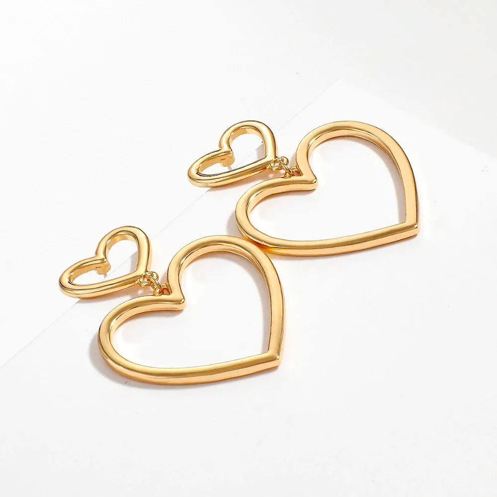 DOUBLE HEART DROP EARRINGS