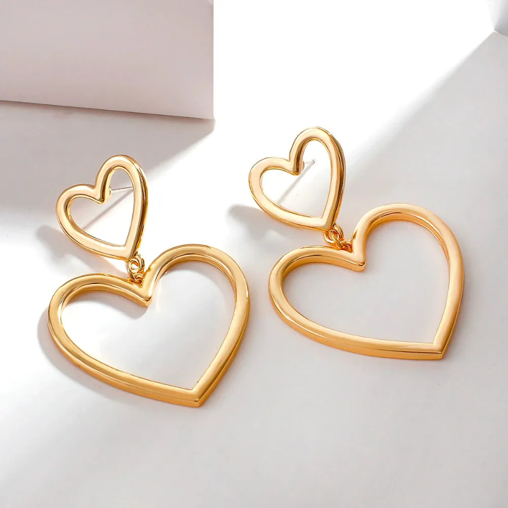 DOUBLE HEART DROP EARRINGS