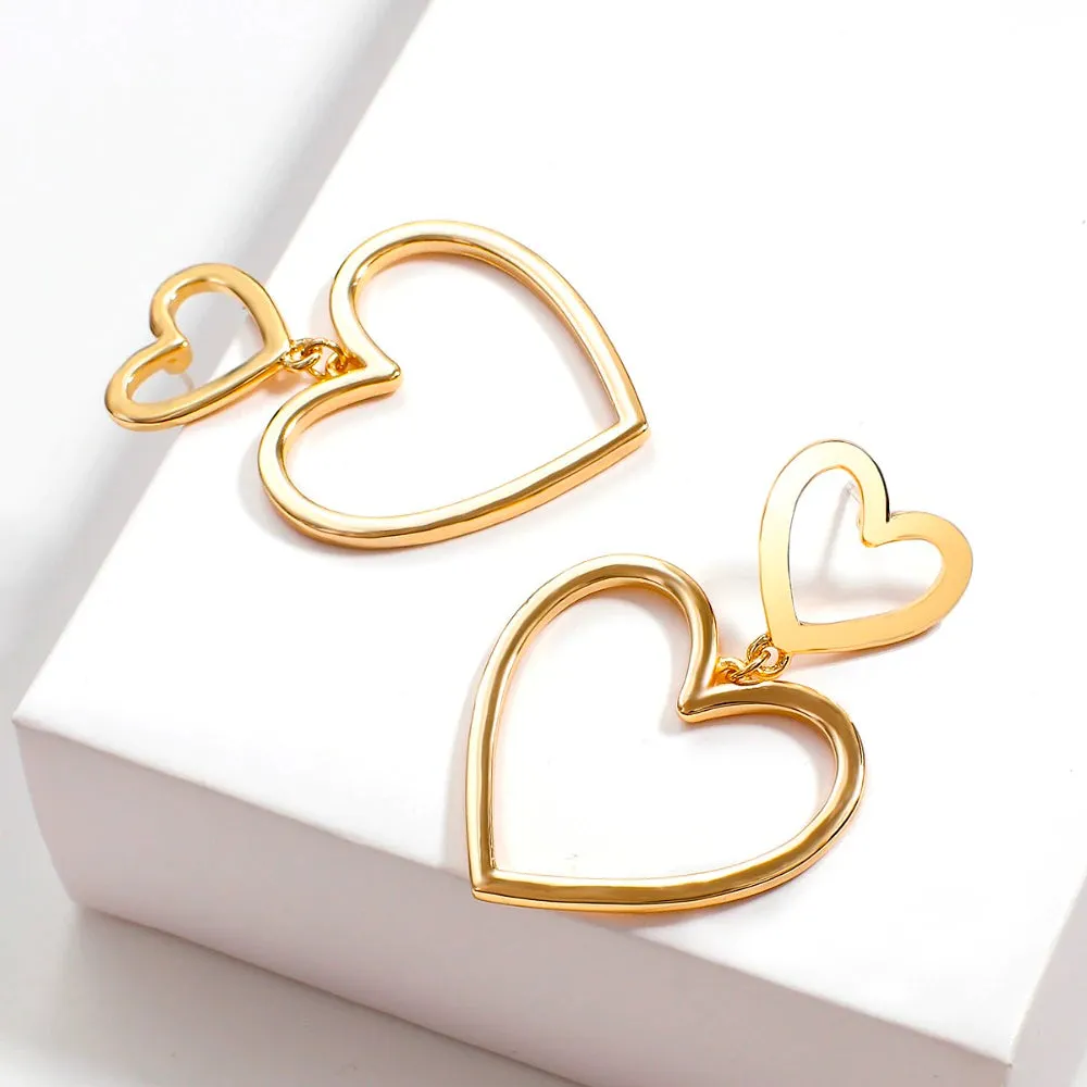 DOUBLE HEART DROP EARRINGS