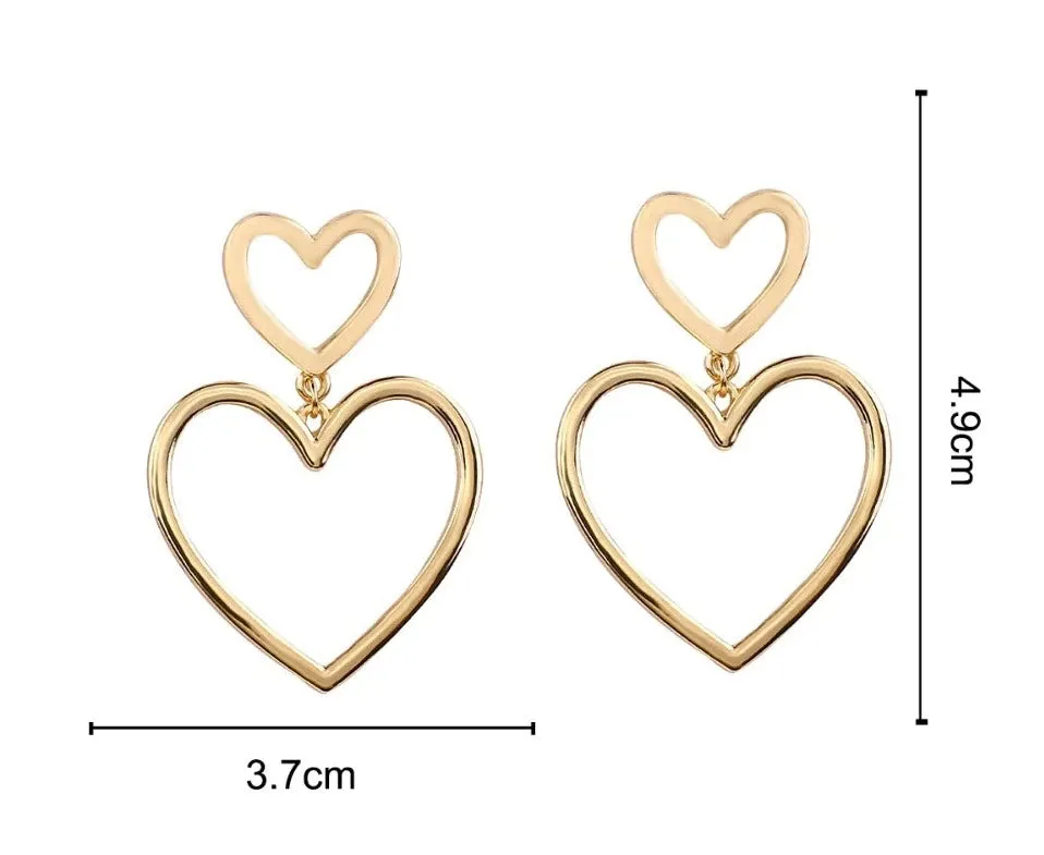 DOUBLE HEART DROP EARRINGS