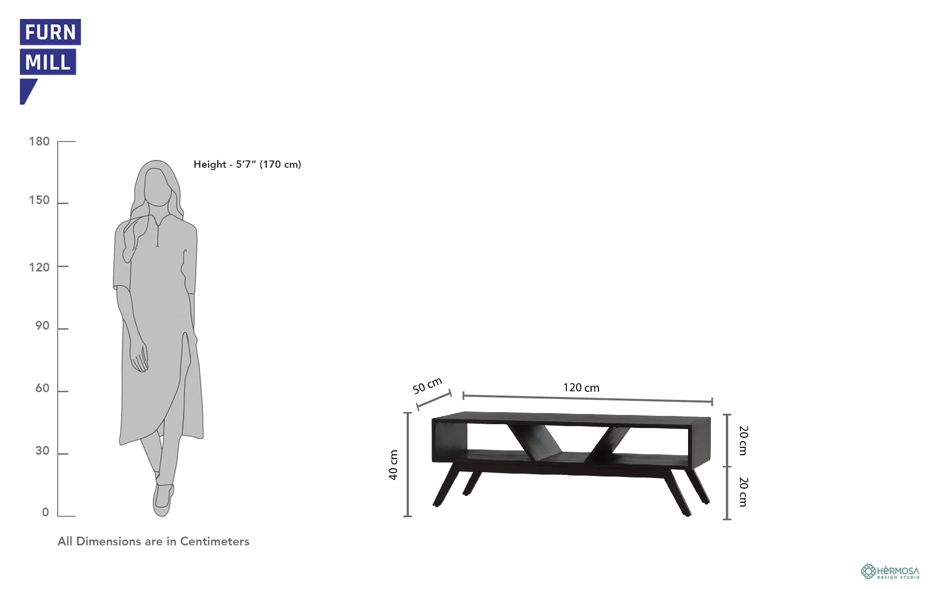 Furnmill Archive Center Table, Finish : Dark Walnut, Wooden Sofa Table for Living Room, Size : 120 X 50 X 40 CM