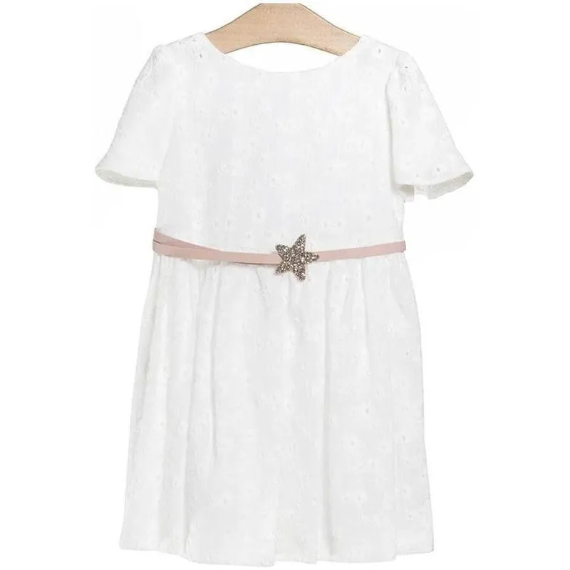 Girls White Dress with Glitter Star Belt