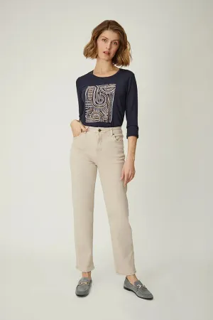 Jeans Mujer Recto Beige