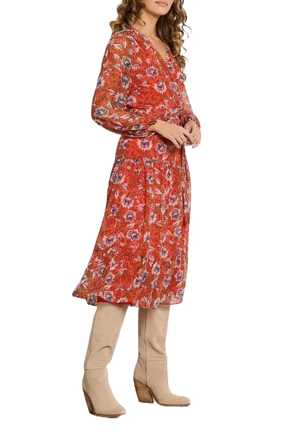 Sam Edelman V-neck long sleeve tie side floral print A-line chiffon dress