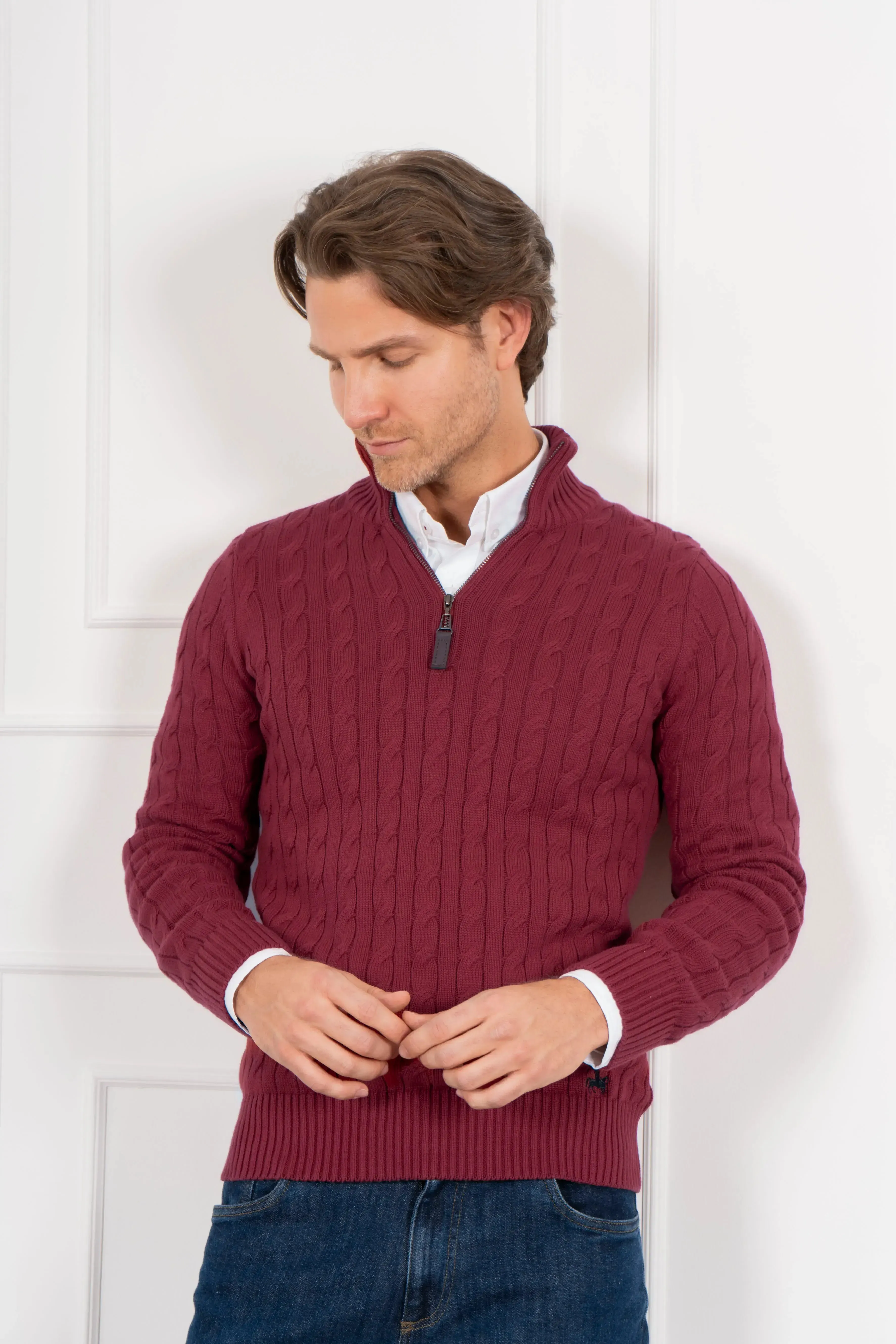 Suéter Halfzip trenzado Hombre Vinotinto