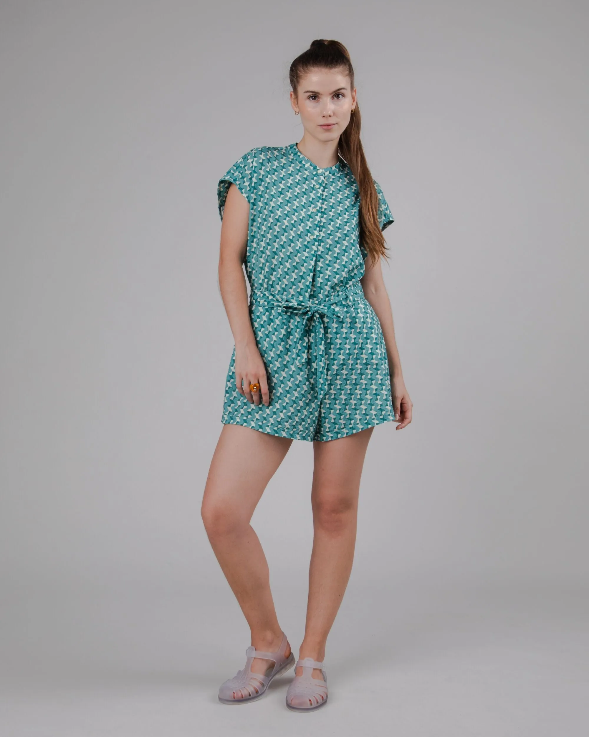 Tiles Belted Cotton Shorts Ocean