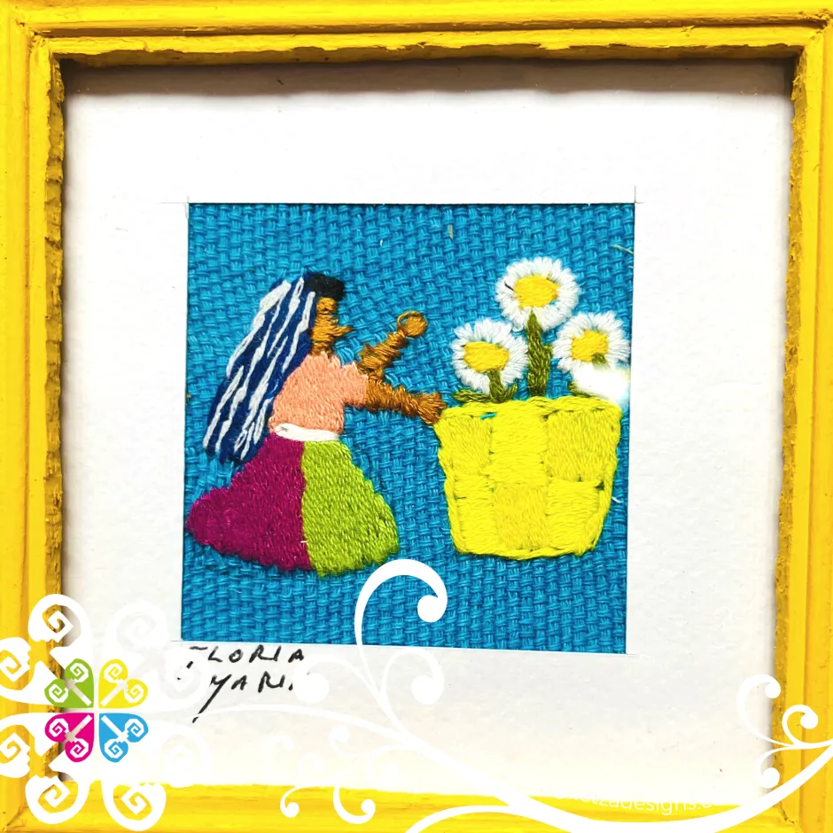 Yellow Culturas Bordadas - Embroidered Wood Frame